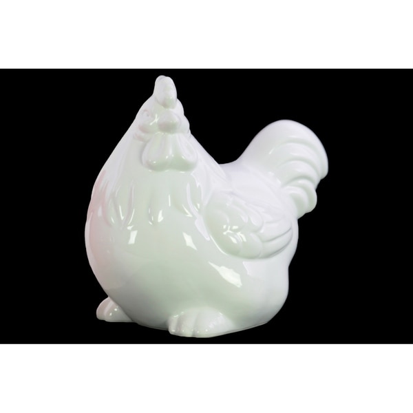 Urban Trends Stoneware Sitting Chicken Figurine with Head Turned to the Side in Gloss Finish - White - N/A