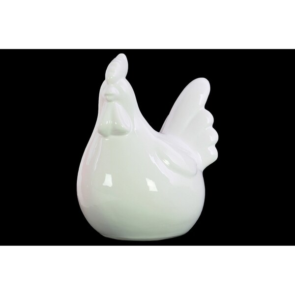 Urban Trends Stoneware Sitting Hen Figurine with Head Upright in Gloss Finish - White - N/A