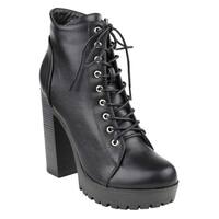 DimeCity Women's 'Breve' Stacked Heel Lace-up Ankle Boots - Free ...