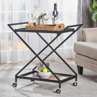 Sherianne Industrial Tempered Glass Bar Cart by Christopher Knight Home - N/A
