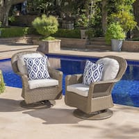 Liam Outdoor Wicker Swivel Club Chair with Cushion (Set of 2) by Christopher Knight Home