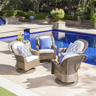 Liam Outdoor Wicker Swivel Club Chair with Cushion (Set of 4) by Christopher Knight Home