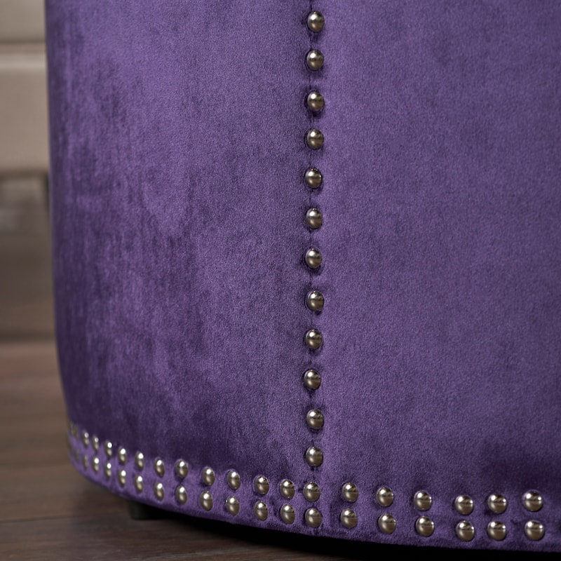 Jaewon Studded Velvet Round Ottoman Stool by Christopher Knight Home