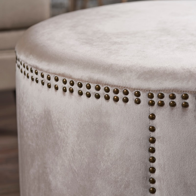 Jaewon Studded Velvet Round Ottoman Stool by Christopher Knight Home