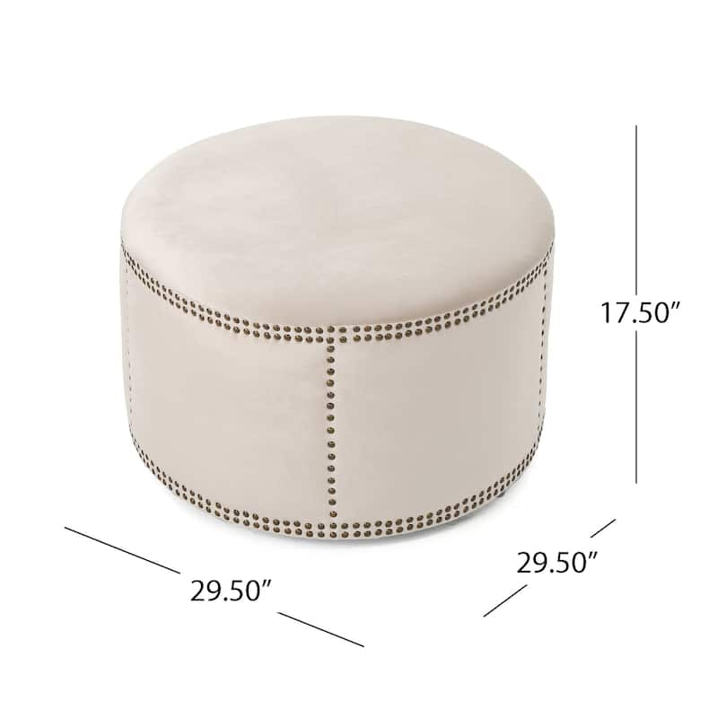 Jaewon Studded Velvet Round Ottoman Stool by Christopher Knight Home