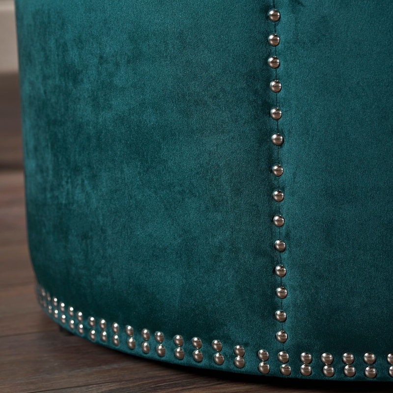 Jaewon Studded Velvet Round Ottoman Stool by Christopher Knight Home