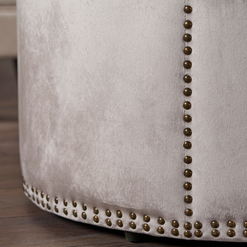 Jaewon Studded Velvet Round Ottoman Stool by Christopher Knight Home