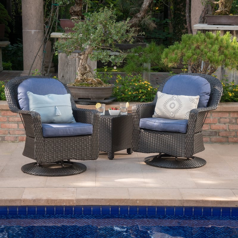 Liam Outdoor 3-piece Wicker Swivel Seating Set with Cushion by Christopher Knight Home