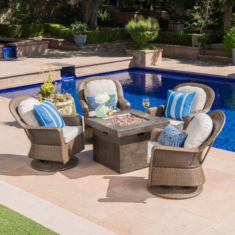 Colosseum 5-piece Wicker Swivel Set with Fire Table by Christopher Knight Home