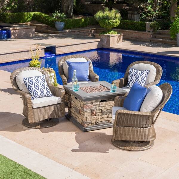 Shop Alhambra Outdoor 5 Piece Wicker Swivel Seating Set With