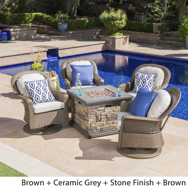 Shop Alhambra Outdoor 5 Piece Wicker Swivel Seating Set With