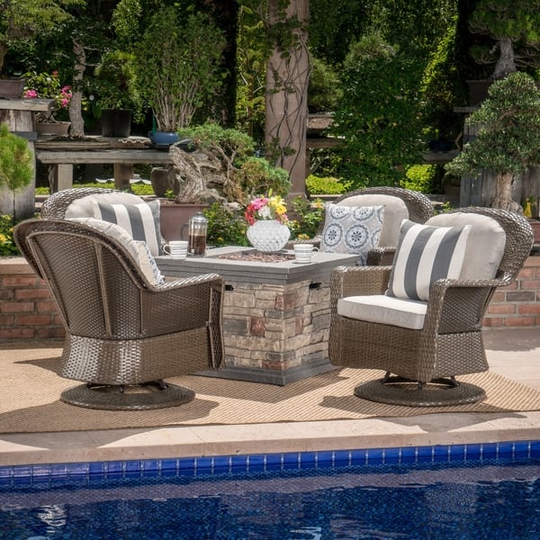 Shop Alhambra Outdoor 5 Piece Wicker Swivel Seating Set With