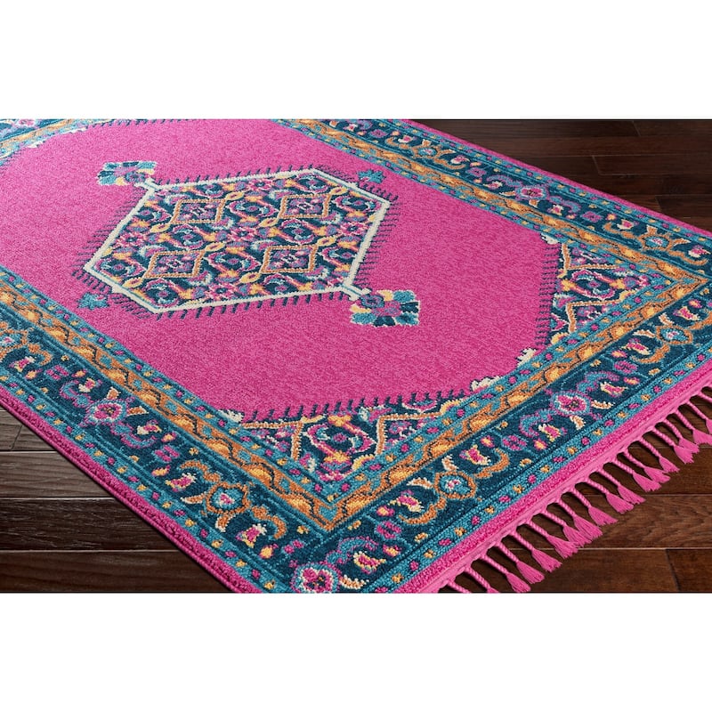 Boho Medallion Tassel Bright Pink Area Rug - 9'3" x 12'1"