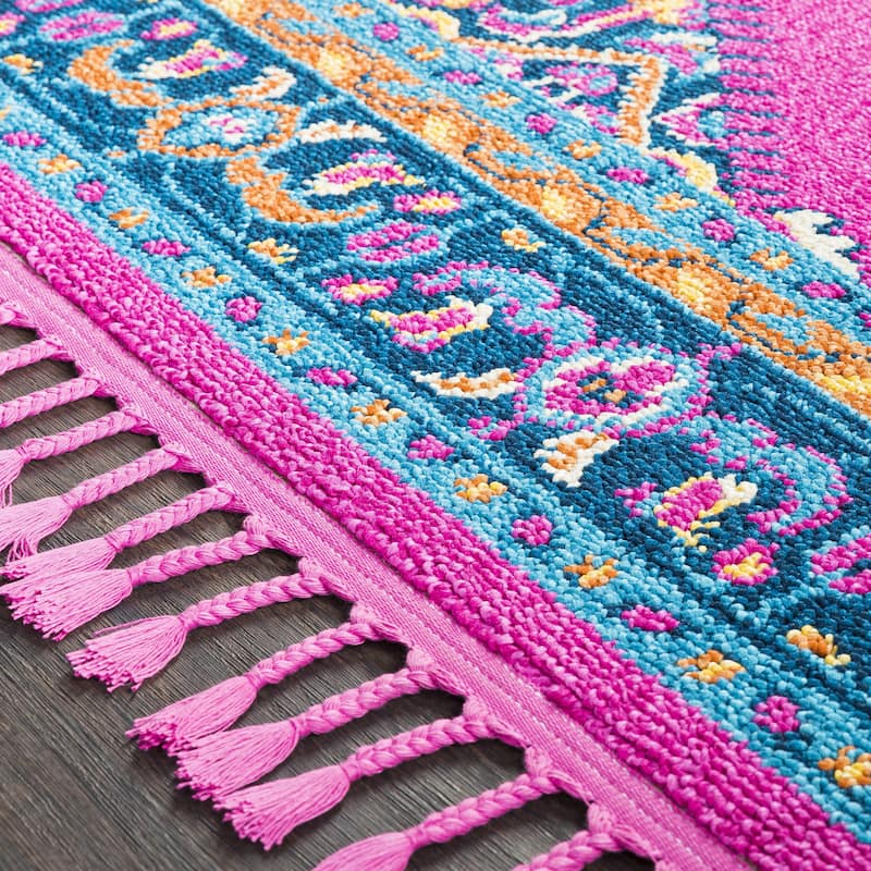 Boho Medallion Tassel Bright Pink Area Rug - 9'3" x 12'1"