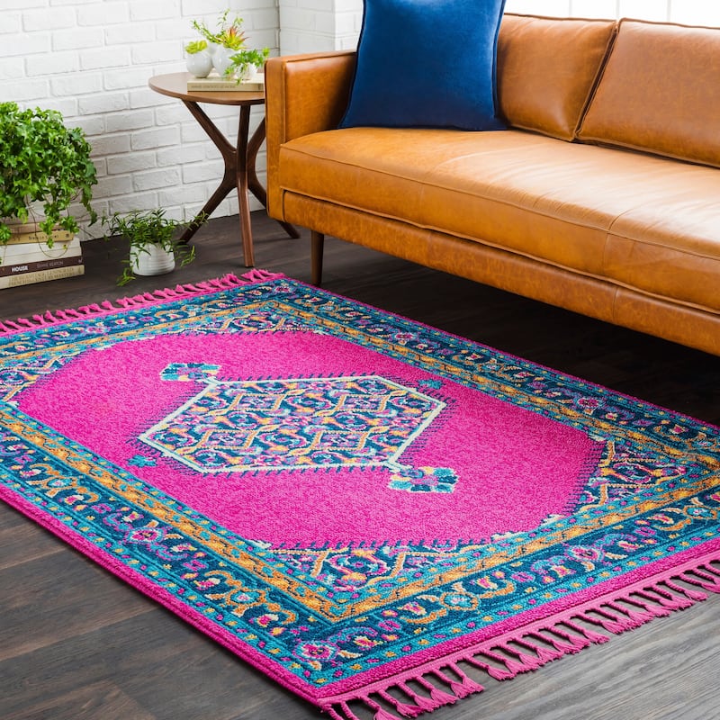 Boho Medallion Tassel Bright Pink Area Rug - 9'3" x 12'1"