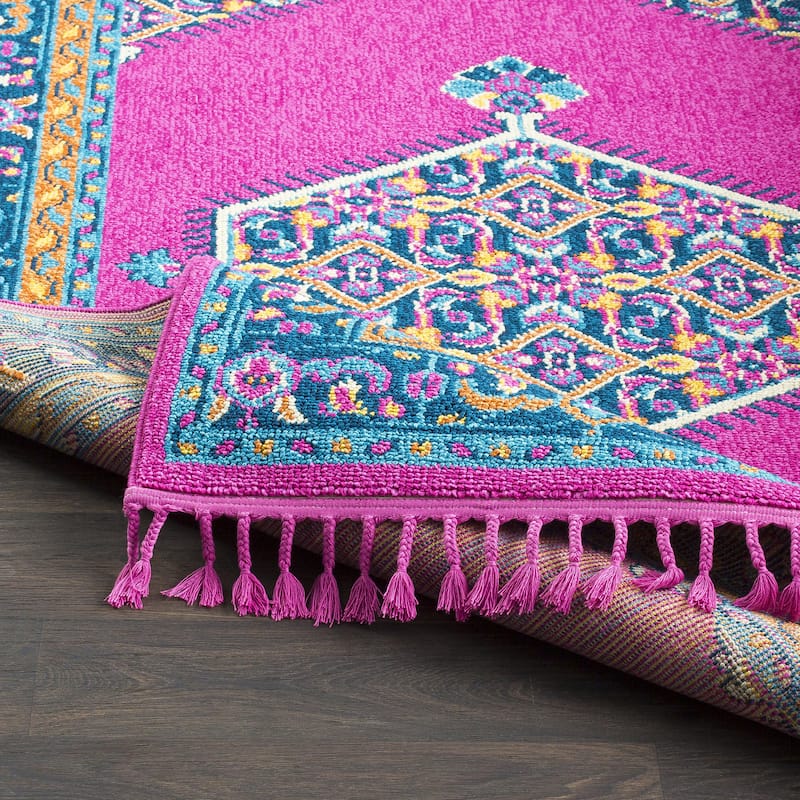 Boho Medallion Tassel Bright Pink Area Rug - 9'3" x 12'1"