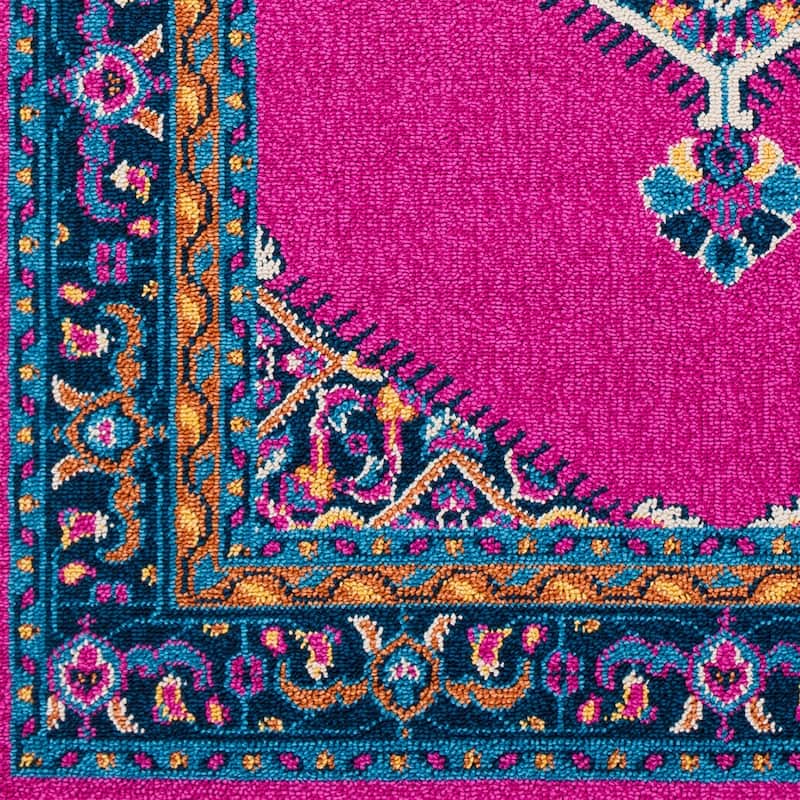 Boho Medallion Tassel Bright Pink Area Rug - 9'3" x 12'1"