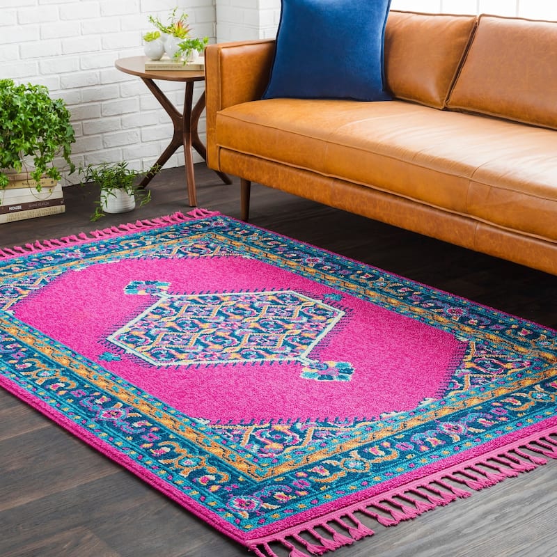 Boho Medallion Tassel Bright Pink Area Rug - 9'3" x 12'1" - 9'3" x 12'1" - Hot Pink
