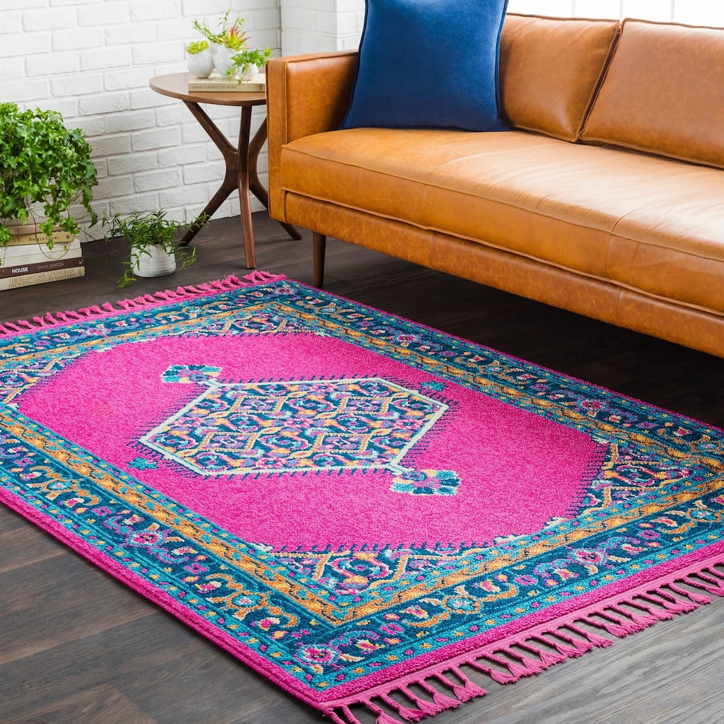 Boho Medallion Tassel Bright Pink Area Rug - 9'3" x 12'1"