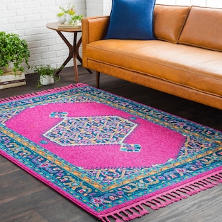 Boho Medallion Tassel Bright Pink Area Rug - 9'3" x 12'1"