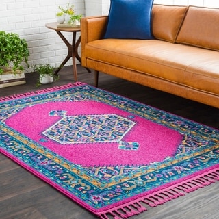 Boho Medallion Tassel Bright Pink Area Rug - 9'3" x 12'1"