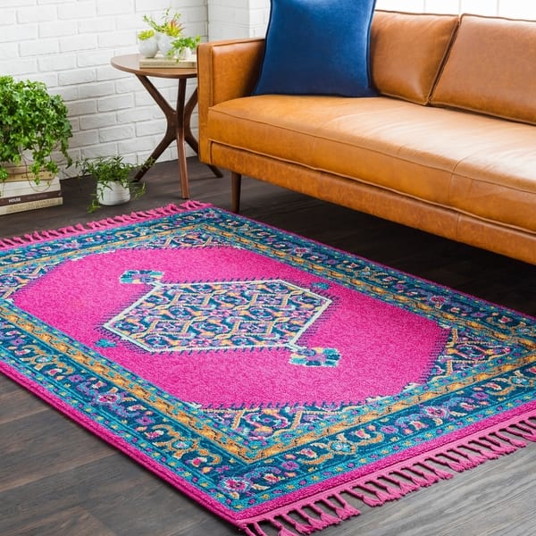 slide 2 of 17, Boho Medallion Tassel Bright Pink Area Rug - 9'3" x 12'1" 9'3" x 12'1" - Hot Pink