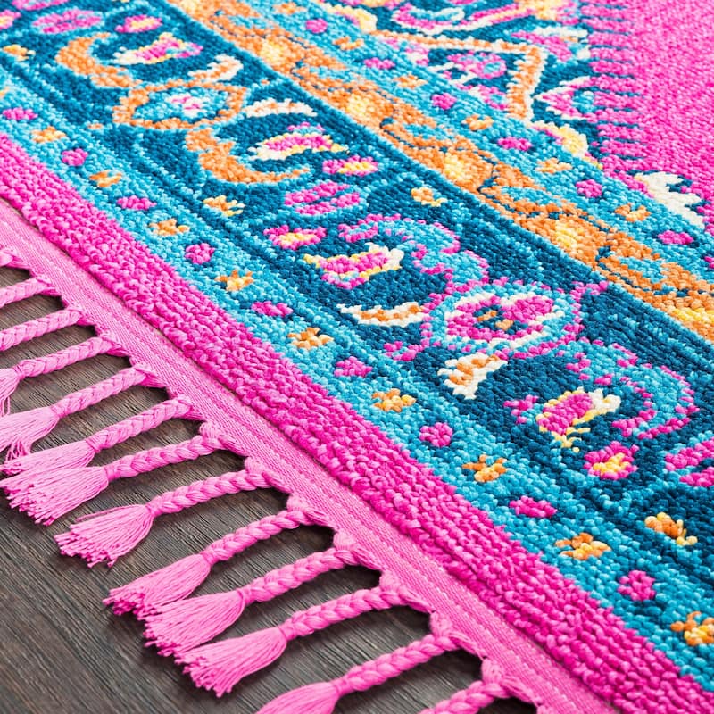 Boho Medallion Tassel Bright Pink Area Rug - 9'3" x 12'1"
