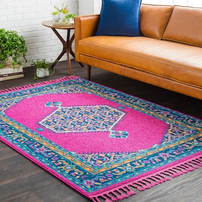 Boho Medallion Tassel Bright Pink Area Rug - 9'3" x 12'1"