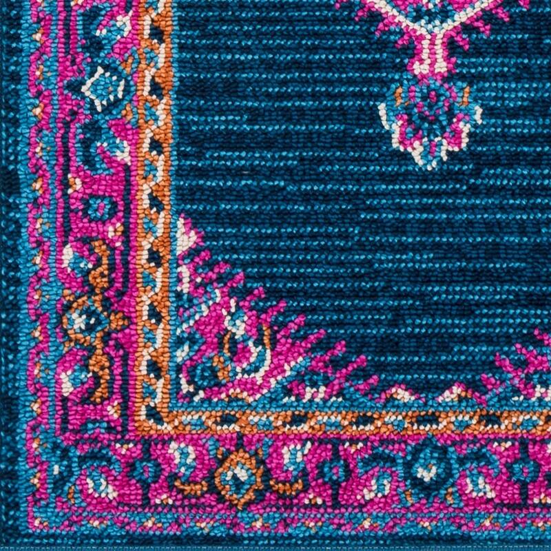 Boho Medallion Tassel Blue/Pink Area Rug - 9'3" x 12'1"