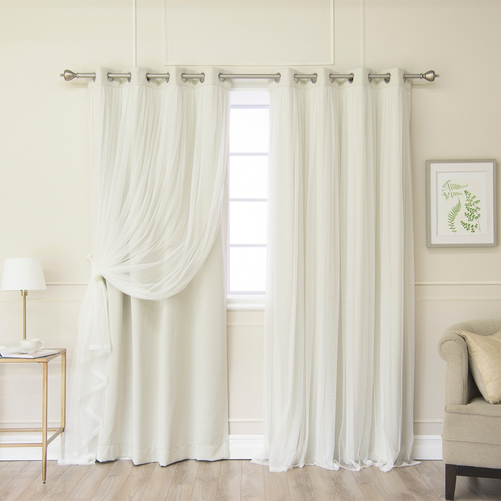 Shop Aurora Home Gathered Tulle Overlay Blackout Curtain Panel