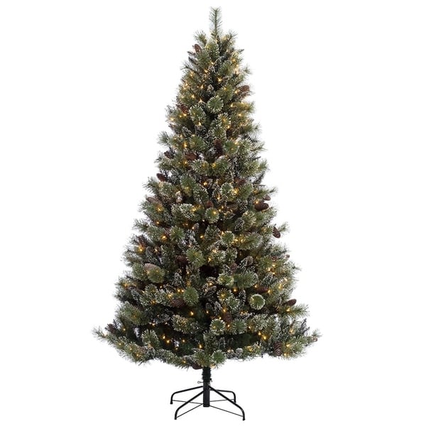 Shop Puleo International 7 5 Ft Pre Lit Green Cashmere Artificial Christmas Tree W Snowy And Silver Glitter And 600