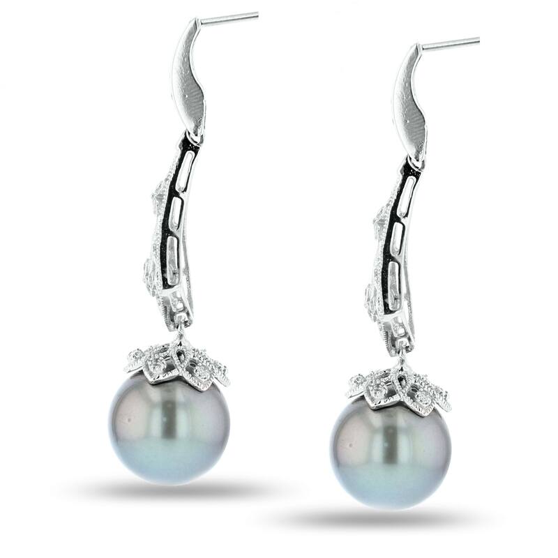Auriya 14k White Gold Tahitian Pearl and 3/8ct TDW Diamond Earrings (13.00mm) - Black