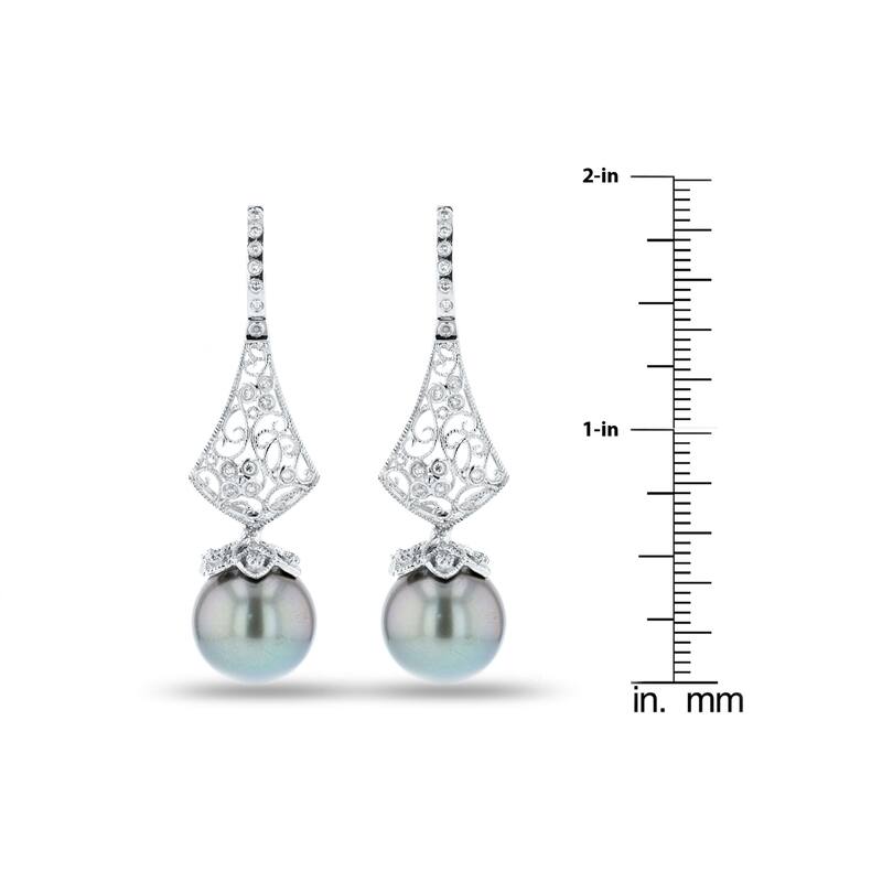 Auriya 14k White Gold Tahitian Pearl and 3/8ct TDW Diamond Earrings (13.00mm) - Black