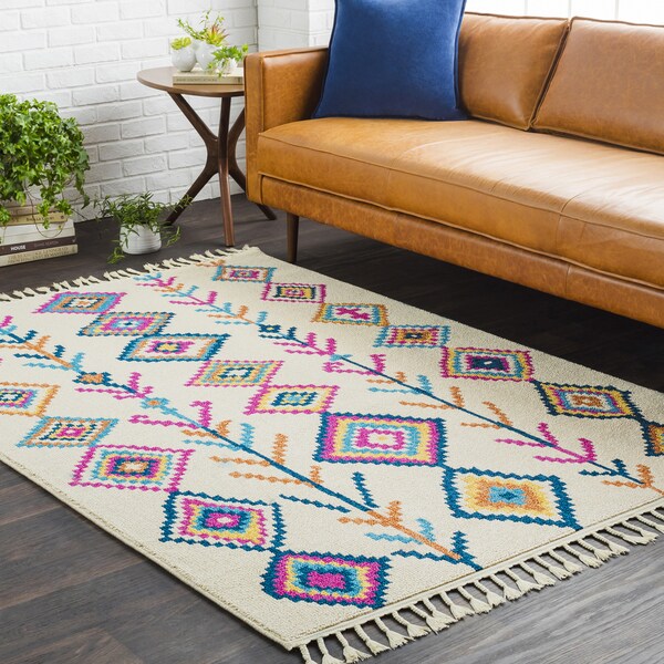 Boho Moroccan Tassel Multicolored Area Rug (3'11 x 5'7) - 3'11" x 5'7"