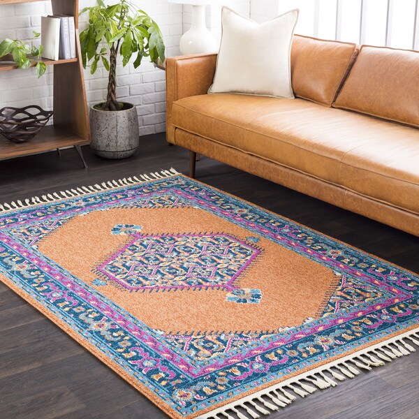 Boho Medallion Orange Tassel Area Rug (3'11 x 5'7) - 3'11" x 5'7"