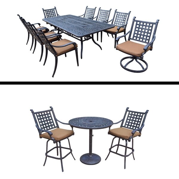 3 Pc Bar Set and 9 Pc Rectangular Dining Set and Sunbrella Cushions