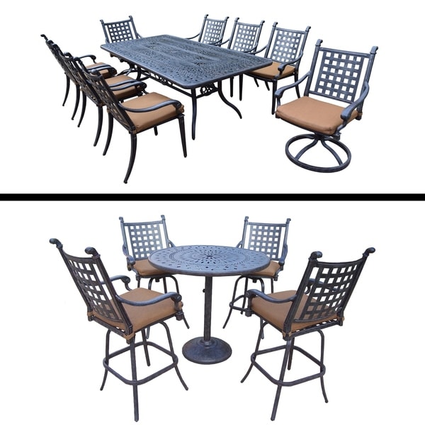 5 Pc Bar Set and 9 Pc Dining Set with 6 Chairs, 2 Swivel Rockers
