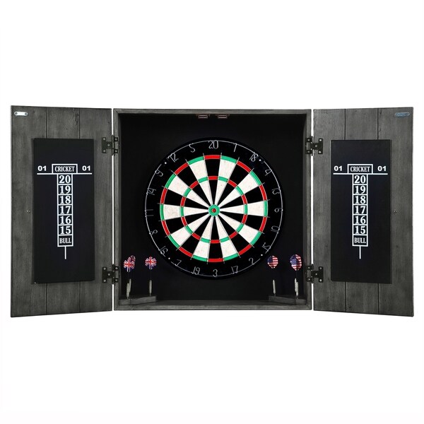 Drifter Solid Wood Dartboard Cabinet - Reclaimed Pine with Distressed Timberwood Finish, Sisal Fiber for Steel Tip Darts