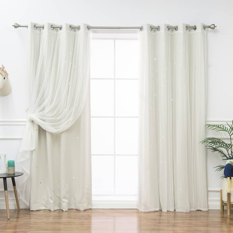 Aurora Home Mix & Match Star Cut Out And Tulle 4 Piece Curtain Panel 