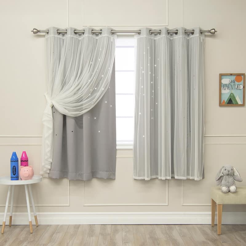 Aurora Home Mix & Match Star Cut Out and Tulle 4 Piece Curtain Panel ...