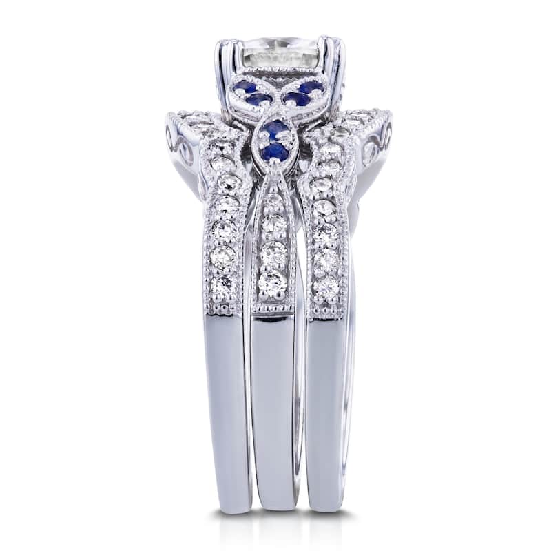 Annello by Kobelli 14k White Gold 1 3/4ct TGW Moissaanite (DEF) with Diamond and Sapphire 3-piece Bridal Set
