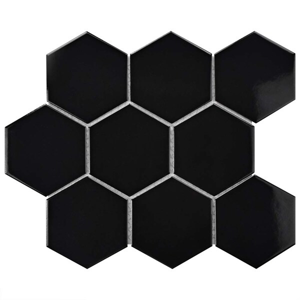 Shop Somertile 10x11 5 Inch Victorian Super Hex Glossy Black