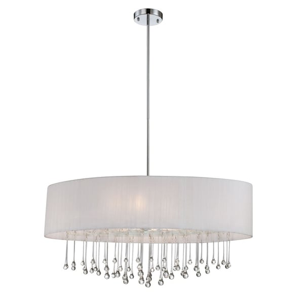 Eurofase Penchant 6 Light Oval Pendant Chrome Finish White Eurofase Penchant 6 Light Oval Pendant Chrome Finish White Fabric Shade 16034