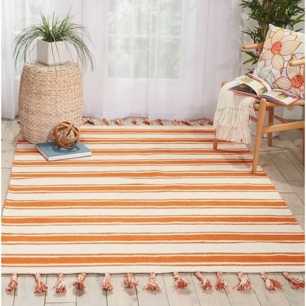Nourison Solano Striped Dhurri Reversible Area Rug - 8' x 10'6" - Ivory/Orange - Runner/Rectangle