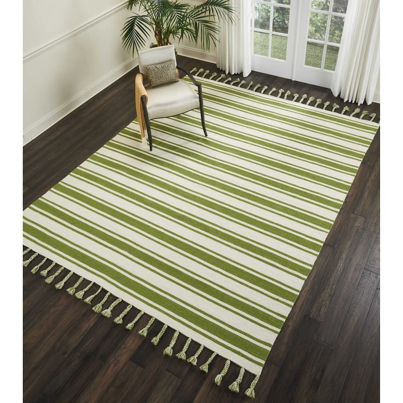 Nourison Solano Striped Dhurri Reversible Area Rug - 8' x 10'6" - Ivory/Green - Runner/Rectangle