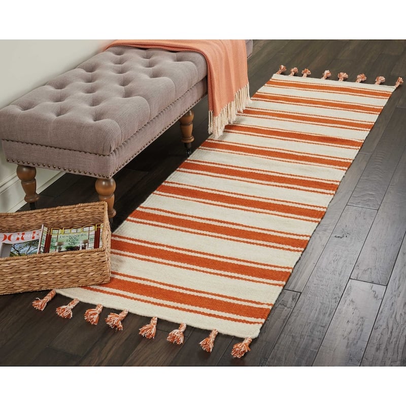 Nourison Solano Striped Dhurri Reversible Area Rug - 2'3" x 8' Runner - Ivory/Orange - Runner/Rectangle