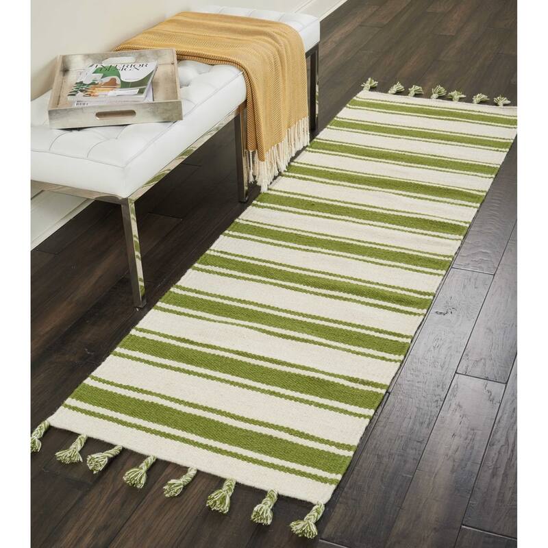 Nourison Solano Striped Dhurri Reversible Area Rug - 2' 3" x 8' - Ivory/Green - Runner