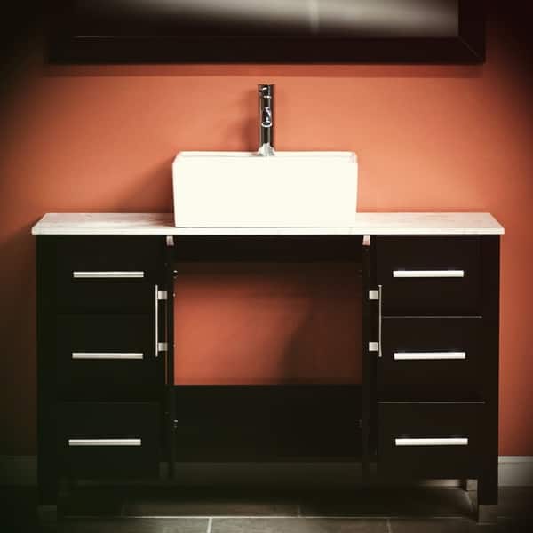 Cambridge Plumbing Espresso 36 inch Solid Wood Vanity with Glass Vessel Sink Set, Polished Chrome