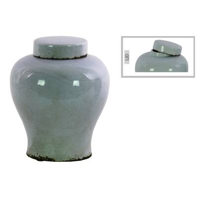 UTC20236: Ceramic Cauldron Jar with Lid LG Distressed Gloss Finish Light Blue