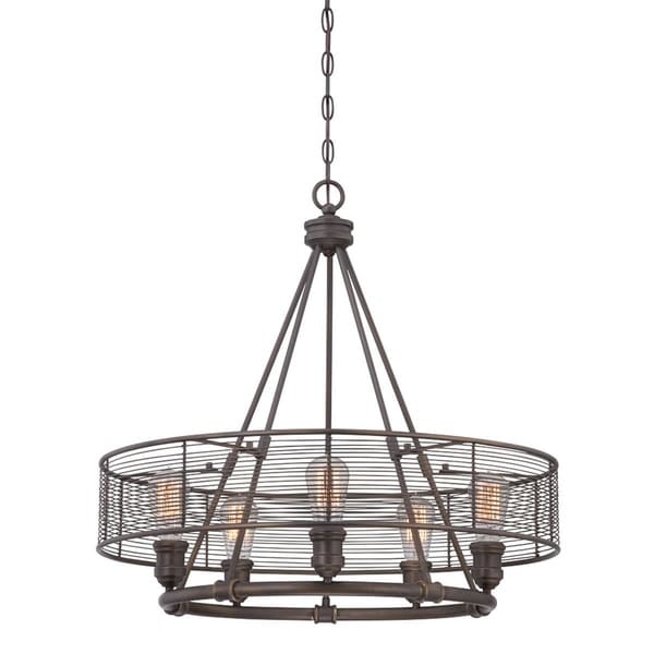 Eurofase Terra Industrial Drums Chandelier, Weathered Bronze Finish, 1 Edison Light Bulb, 26 Inches in Diameter - 28065-012